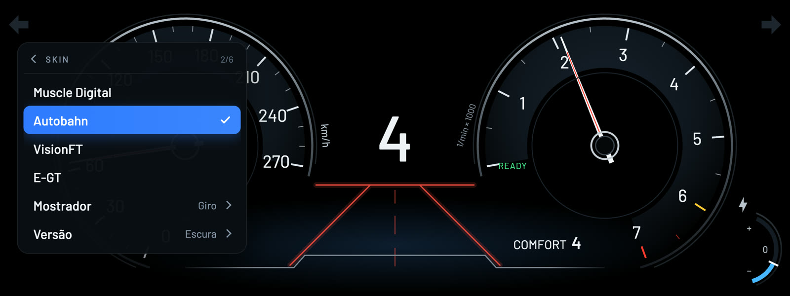 Menu dos botões do volante aberto sobre o painel Autobahn